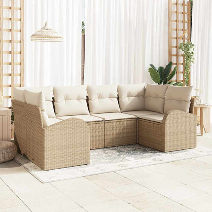 Trädgårdsoffset med kudde 6 pcs Beige och vit konstrotting
