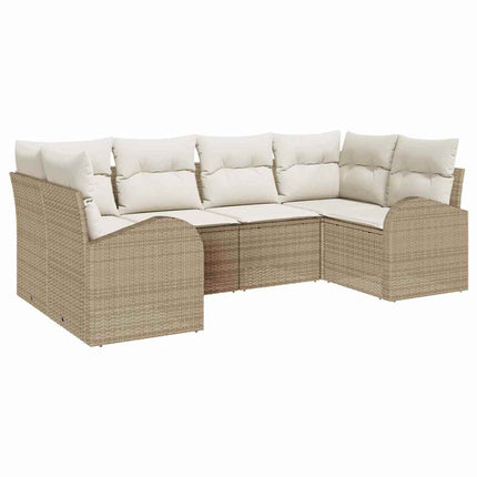 Trädgårdsoffset med kudde 6 pcs Beige och vit konstrotting