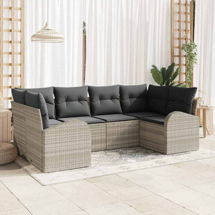 Trädgårdsoffset med kudde 6 pcs Ljusgrå konstrotting