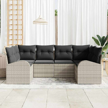 Trädgårdsoffset med kudde 6 pcs Ljusgrå konstrotting