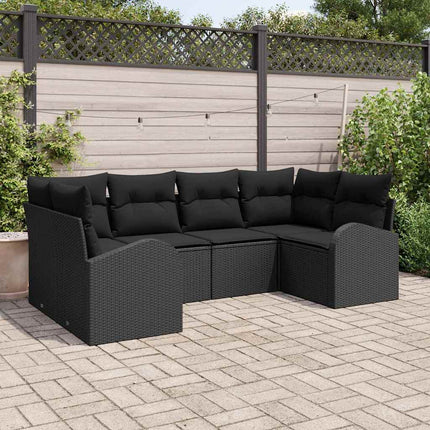 Trädgårdsoffset med kudde med lagring 6 pcs Svart konstrotting