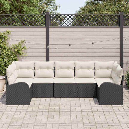Trädgårdsoffset med kudde 7 pcs Svart och Vitt konstrotting