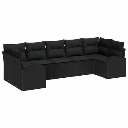 Trädgårdsoffset med kudde med lagring 7 pcs Svart konstrotting