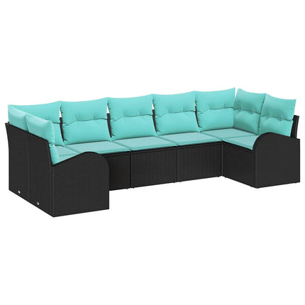 Trädgårdsoffset med kudde 7 pcs Svart och turkos konstrotting