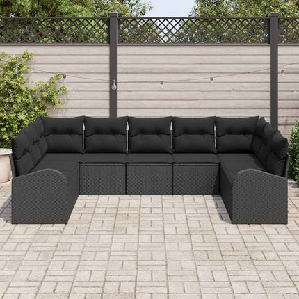 Trädgårdsoffset med kudde med lagring 9 pcs Svart konstrotting