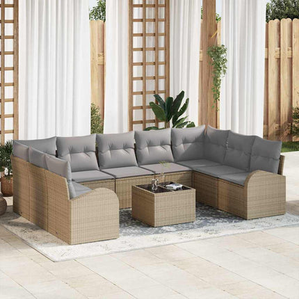 Trädgårdsoffset med kudde 10 pcs Beige och ljusgrå konstrotting