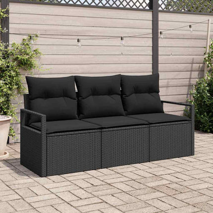 Trädgårdsoffset med kudde med lagring 3 pcs Svart konstrotting
