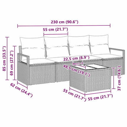 Soffset med kudde med lagring 5 pcs Brun och Kräm konstrotting
