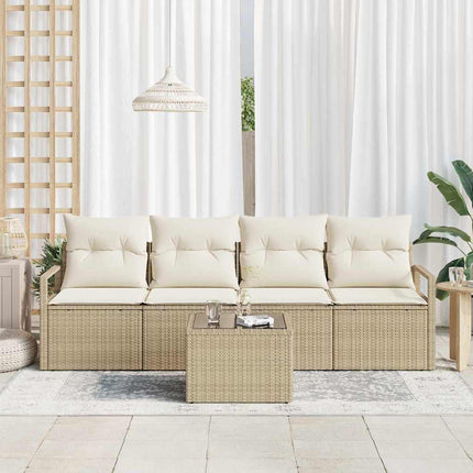 Soffset med kudde 5 pcs Beige och gräddfärgad konstrotting