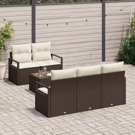 Trädgårdsoffset med kudde 6 pcs Brun och Kräm konstrotting