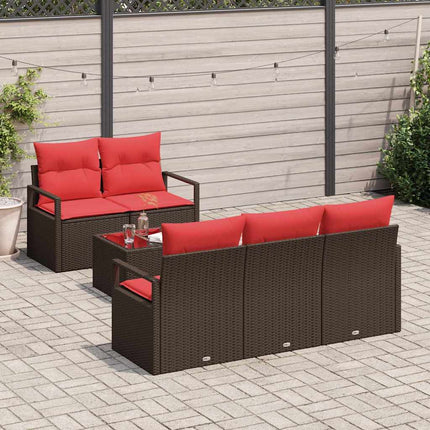 Trädgårdsoffset med kudde 6 pcs Beige och Röd konstrotting