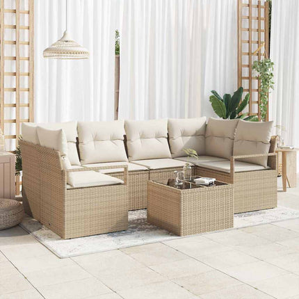 Trädgårdsoffset med kudde med kudde 7 pcs Beige och gräddfärgad