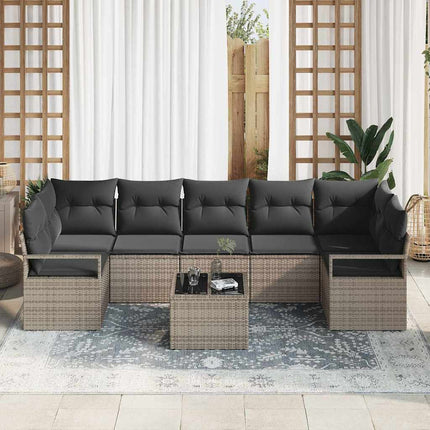 Trädgårdsoffset med kudde 8 pcs Grå Konstrotting, Stål och Glas