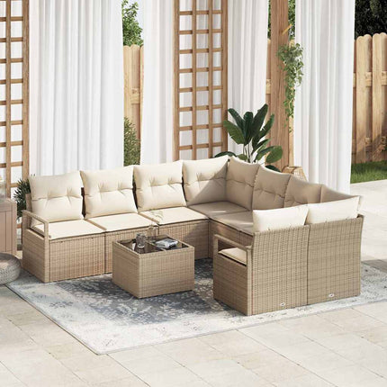 Soffset med kudde 9 pcs Beige och gräddfärgad konstrotting
