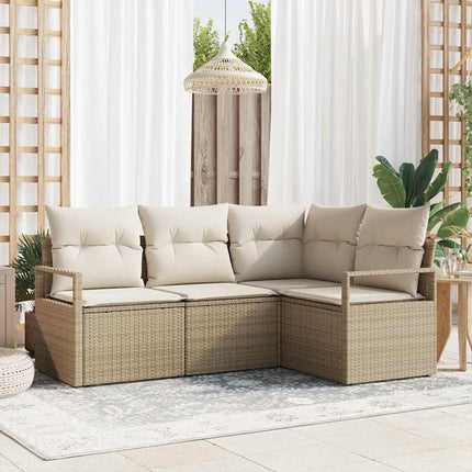 Soffset med kudde 4 pcs Beige och gräddfärgad konstrotting