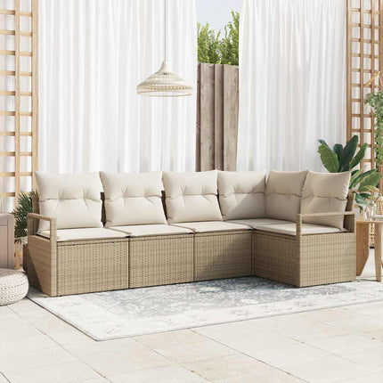 Trädgårdsoffset med kudde 5 pcs Beige och vit konstrotting