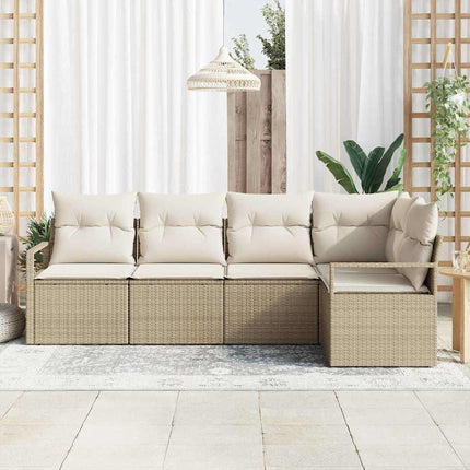 Trädgårdsoffset med kudde 5 pcs Beige och vit konstrotting