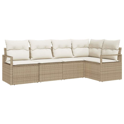 Trädgårdsoffset med kudde 5 pcs Beige och vit konstrotting