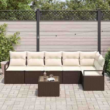 Trädgårdsoffset med kudde 7 pcs Brun och Kräm konstrotting