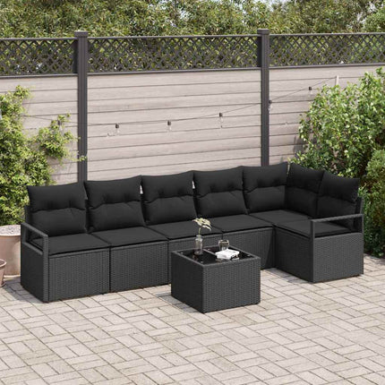 Trädgårdsoffset med kudde med lagring 7 pcs Svart konstrotting