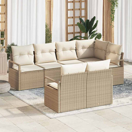 Trädgårdsoffset med kudde 7 pcs Beige och vit konstrotting