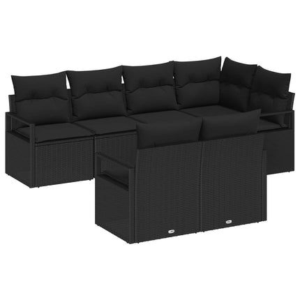 Trädgårdsoffset med kudde med lagring 7 pcs Svart konstrotting