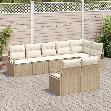 Trädgårdsoffset med kudde 8 pcs Beige och vit konstrotting