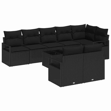 Trädgårdsoffset med kudde med lagring 9 pcs Svart konstrotting