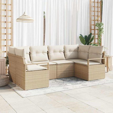 Trädgårdsoffset med kudde 6 pcs Beige och vit konstrotting