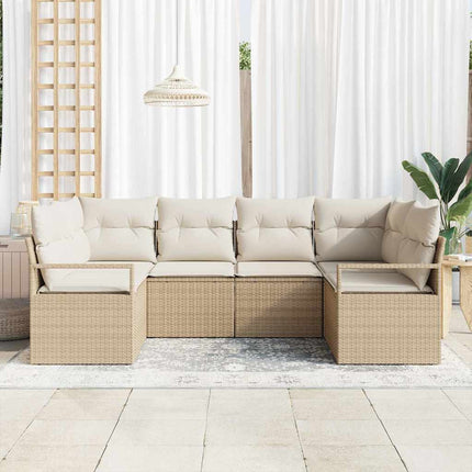 Trädgårdsoffset med kudde 6 pcs Beige och vit konstrotting