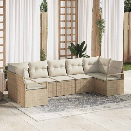 Trädgårdsoffset med kudde 7 pcs Beige och vit konstrotting