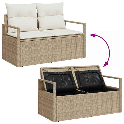 Trädgårdsoffset med kudde 7 pcs Beige och vit konstrotting