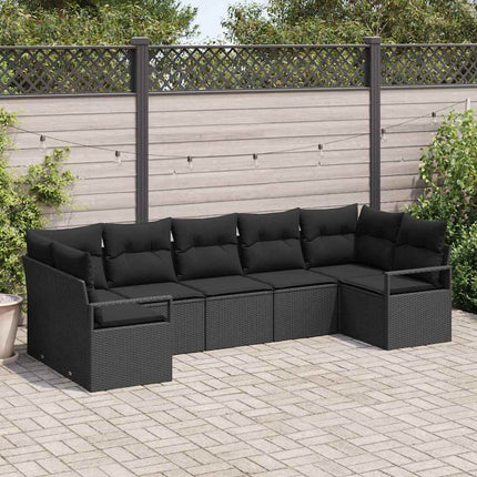 Trädgårdsoffset med kudde med lagring 7 pcs Svart konstrotting