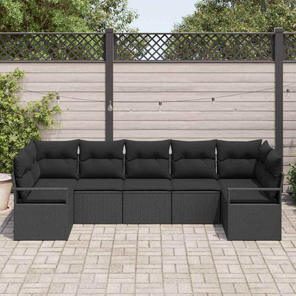 Trädgårdsoffset med kudde med lagring 7 pcs Svart konstrotting