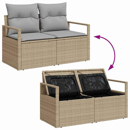 Trädgårdsoffset med kudde 10 pcs Beige och vit konstrotting
