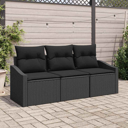 Trädgårdsoffset med kudde med lagring 3 pcs Svart konstrotting