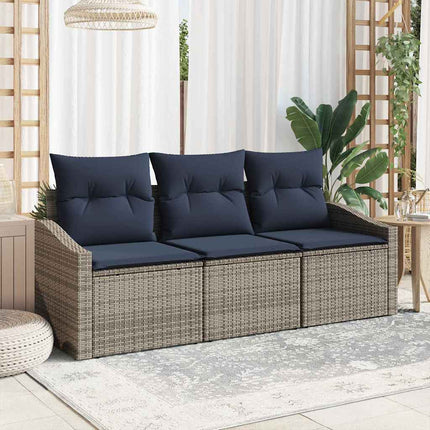 Trädgårdsoffset med kudde 3 pcs Grå och Marinblå konstrotting
