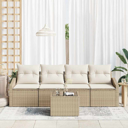 Soffset med kudde 5 pcs Beige och gräddfärgad konstrotting