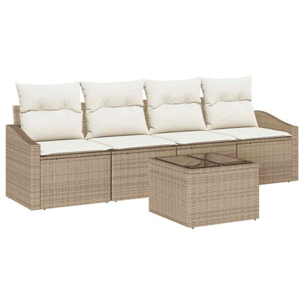 Soffset med kudde 5 pcs Beige och gräddfärgad konstrotting
