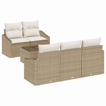 Soffset med kudde 6 pcs Beige och gräddfärgad konstrotting