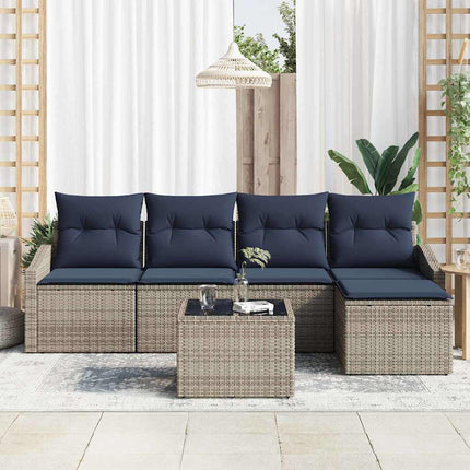 Soffset med kudde 6 pcs Grå och Marinblå konstrotting