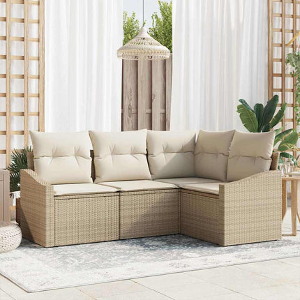 Trädgårdsoffset med kudde 4 pcs Beige och vit konstrotting