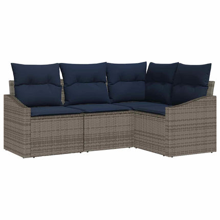 Trädgårdsoffset med kudde 4 pcs Grå och Marinblå konstrotting