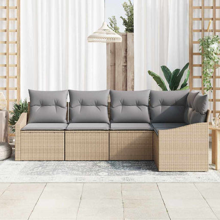 Trädgårdsoffset med kudde 5 pcs Beige och Ljusgrå konstrotting
