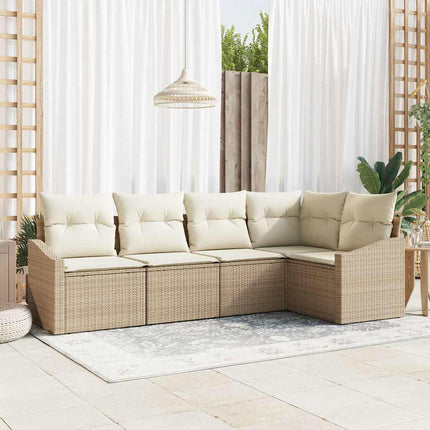 Trädgårdsoffset med kudde 5 pcs Beige och vit konstrotting