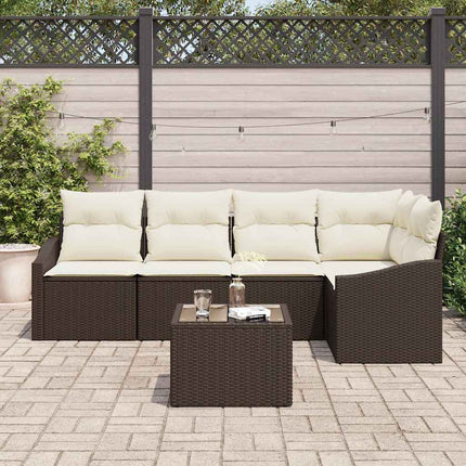 Trädgårdsoffset med kudde 6 pcs Brun och Kräm konstrotting