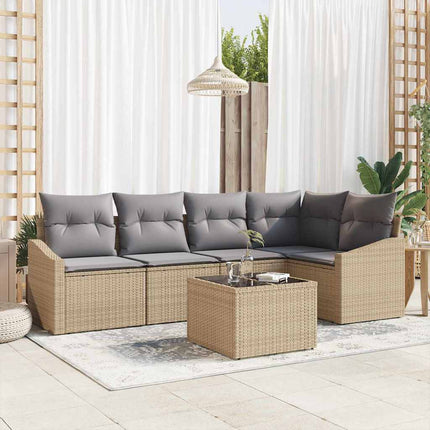 Trädgårdsoffset med kudde 6 pcs Beige och Ljusgrå konstrotting