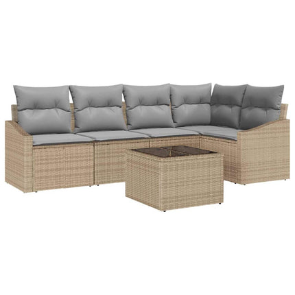 Trädgårdsoffset med kudde 6 pcs Beige och Ljusgrå konstrotting