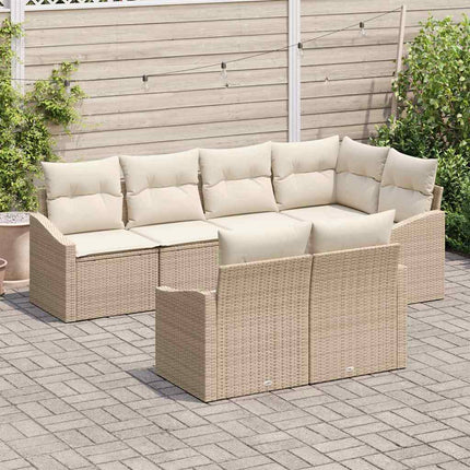 Trädgårdsoffset med kudde 7 pcs Beige och vit konstrotting