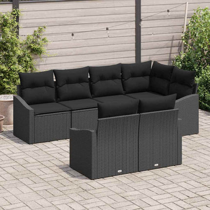Trädgårdsoffset med kudde med lagring 7 pcs Svart konstrotting
